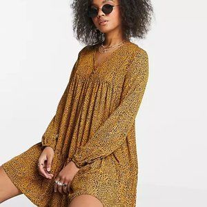 QED London Smocked Leopard Animal Print Dress Size 8